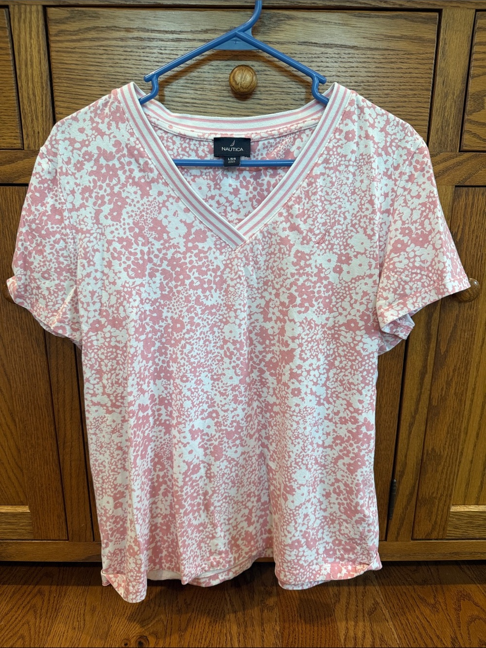 Nautica Pink and White Floral V-Neck Short Sleeve Tee